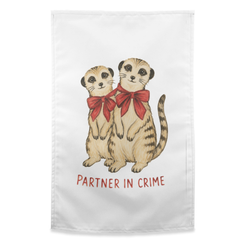 Meerkats - Partners in Crime - funny tea towel by Ms Doodle