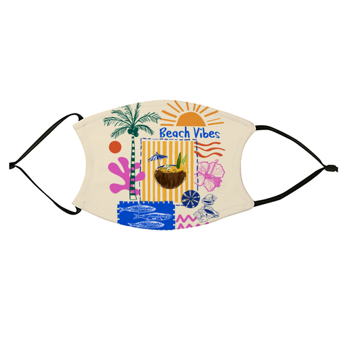 Mediterranean Coastal Beach Vibes Summer Patchwork - face cover mask by EZbie