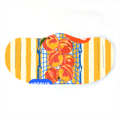 Farm Fresh Peaches Summer Grocery Cart Illustration - face cover mask by EZbie