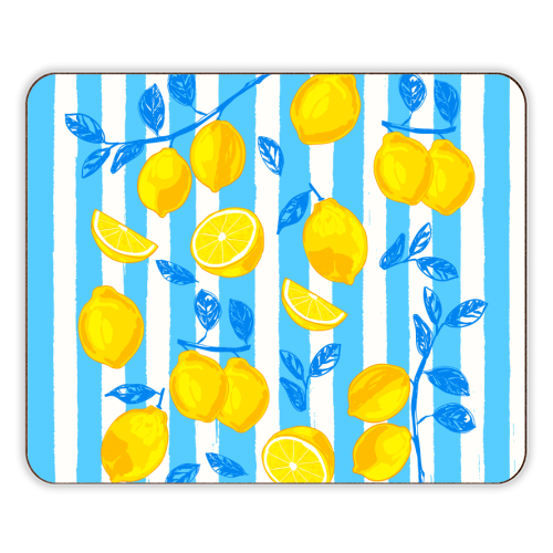 Italian Summer Lemons Pattern Coastal Mediterranean Illustration - designer placemat by EZbie