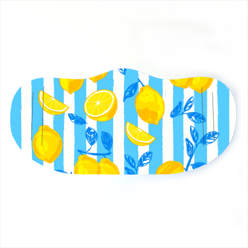 Italian Summer Lemons Pattern Coastal Mediterranean Illustration - face cover mask by EZbie