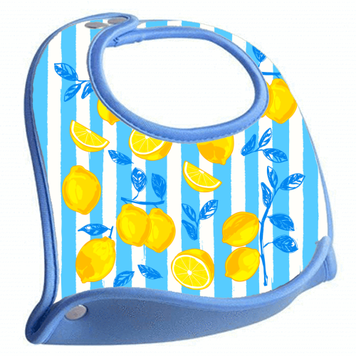 Italian Summer Lemons Pattern Coastal Mediterranean Illustration - feeding bib by EZbie