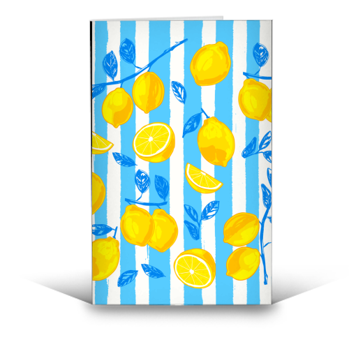 Italian Summer Lemons Pattern Coastal Mediterranean Illustration - funny greeting card by EZbie