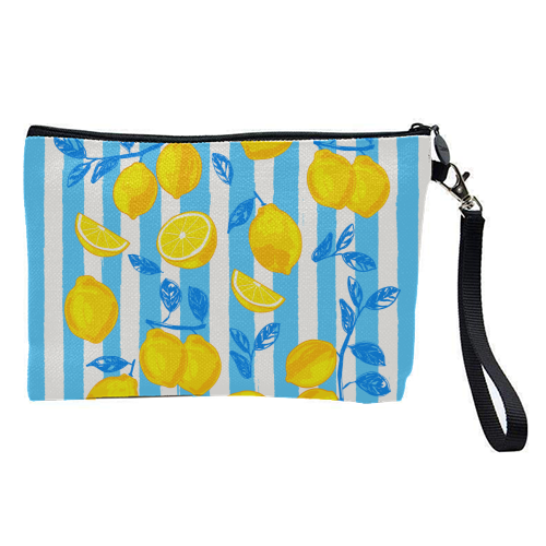 Italian Summer Lemons Pattern Coastal Mediterranean Illustration - pretty makeup bag by EZbie