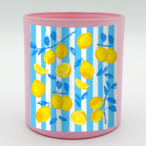Italian Summer Lemons Pattern Coastal Mediterranean Illustration - scented candle by EZbie