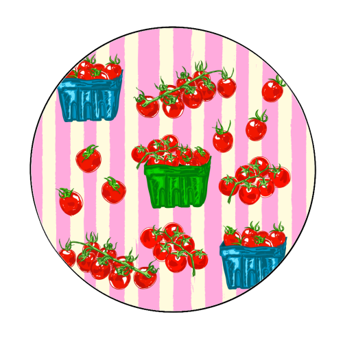 Cherry Tomatoes Euro Summer Aesthetic Stripes Illustration - Circle Sticker by EZbie