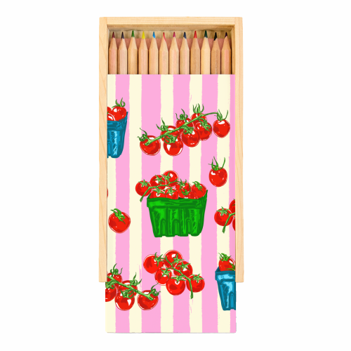 Cherry Tomatoes Euro Summer Aesthetic Stripes Illustration - Coloured Pencils with Box by EZbie