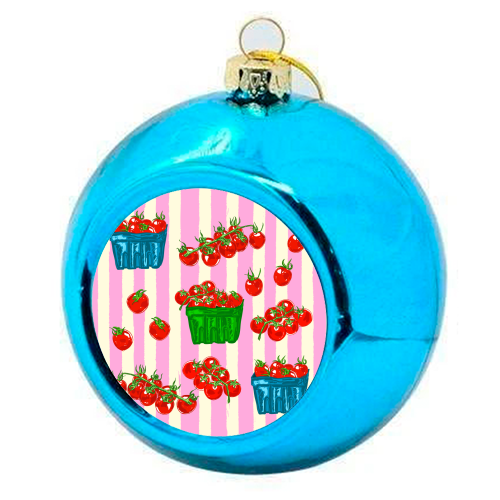 Cherry Tomatoes Euro Summer Aesthetic Stripes Illustration - colourful christmas bauble by EZbie