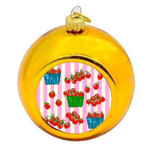 Cherry Tomatoes Euro Summer Aesthetic Stripes Illustration - colourful christmas bauble by EZbie