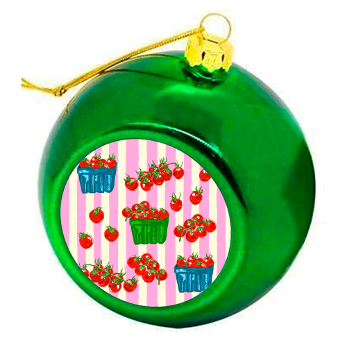 Cherry Tomatoes Euro Summer Aesthetic Stripes Illustration - colourful christmas bauble by EZbie