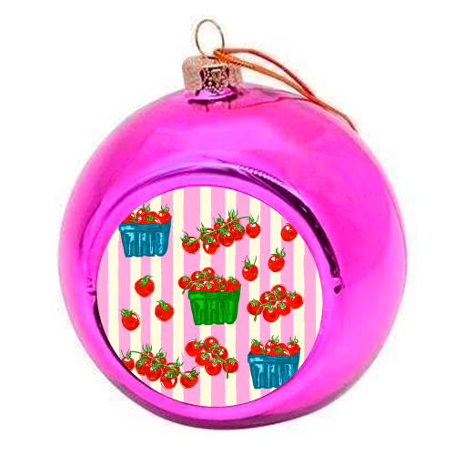 Cherry Tomatoes Euro Summer Aesthetic Stripes Illustration - colourful christmas bauble by EZbie
