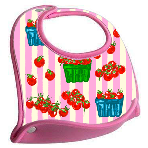 Cherry Tomatoes Euro Summer Aesthetic Stripes Illustration - feeding bib by EZbie