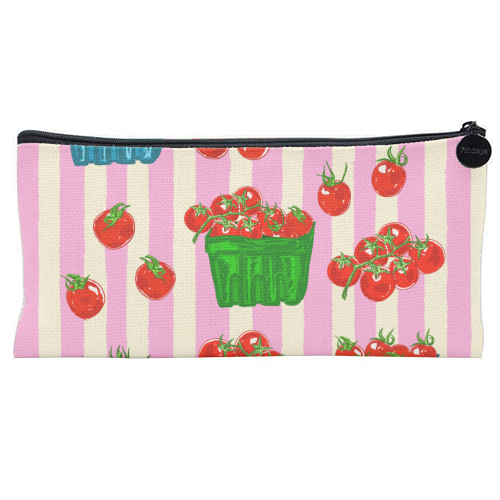 Cherry Tomatoes Euro Summer Aesthetic Stripes Illustration - flat pencil case by EZbie