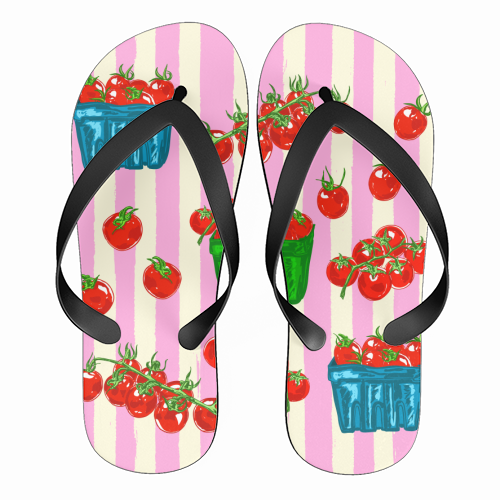 Cherry Tomatoes Euro Summer Aesthetic Stripes Illustration - funny flip flops by EZbie