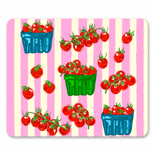 Cherry Tomatoes Euro Summer Aesthetic Stripes Illustration - mouse mat by EZbie