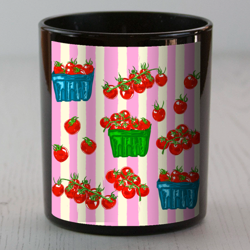 Cherry Tomatoes Euro Summer Aesthetic Stripes Illustration - scented candle by EZbie