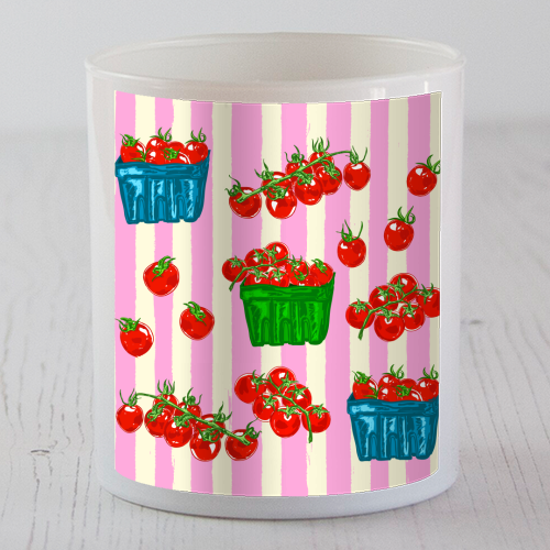 Cherry Tomatoes Euro Summer Aesthetic Stripes Illustration - scented candle by EZbie