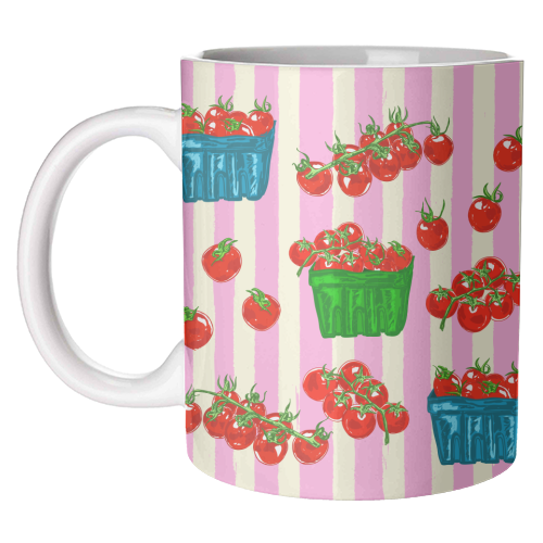 Cherry Tomatoes Euro Summer Aesthetic Stripes Illustration - unique mug by EZbie