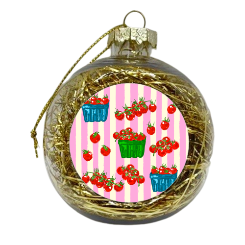 Cherry Tomatoes Euro Summer Aesthetic Stripes Illustration - xmas bauble by EZbie