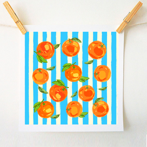 Trendy Orange in Stripes Mediterranean Summer Illustration - A1 - A4 art print by EZbie