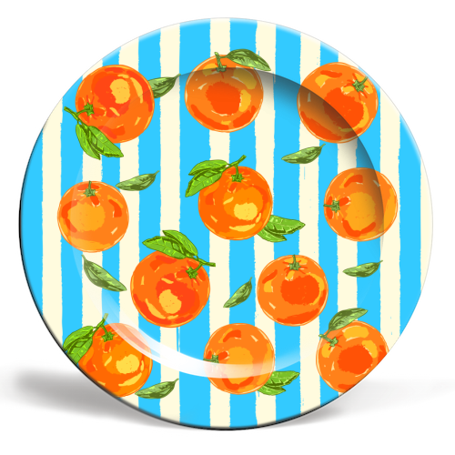Trendy Orange in Stripes Mediterranean Summer Illustration - ceramic dinner plate by EZbie