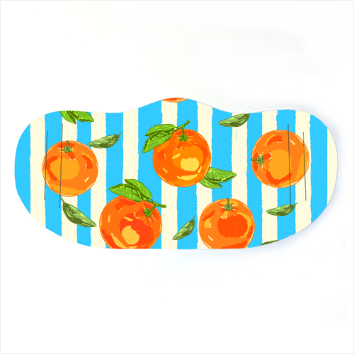 Trendy Orange in Stripes Mediterranean Summer Illustration - face cover mask by EZbie
