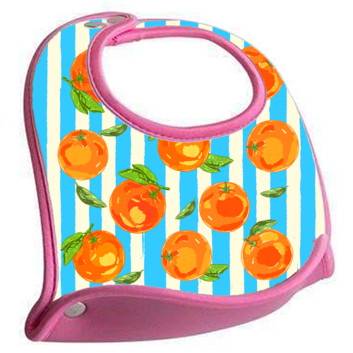 Trendy Orange in Stripes Mediterranean Summer Illustration - feeding bib by EZbie