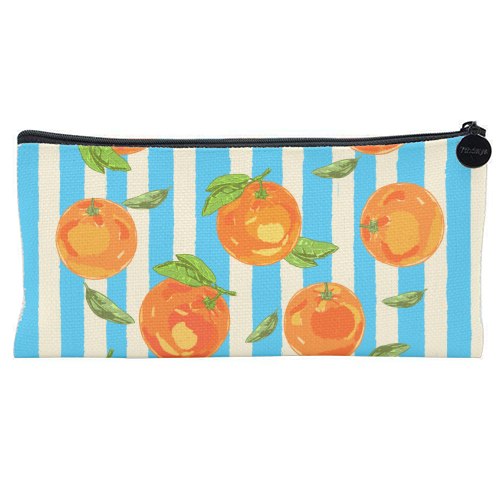 Trendy Orange in Stripes Mediterranean Summer Illustration - flat pencil case by EZbie