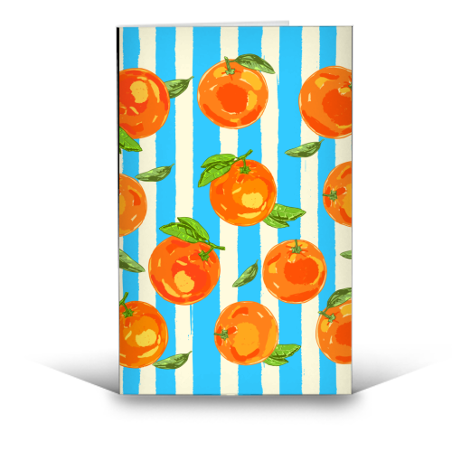 Trendy Orange in Stripes Mediterranean Summer Illustration - funny greeting card by EZbie