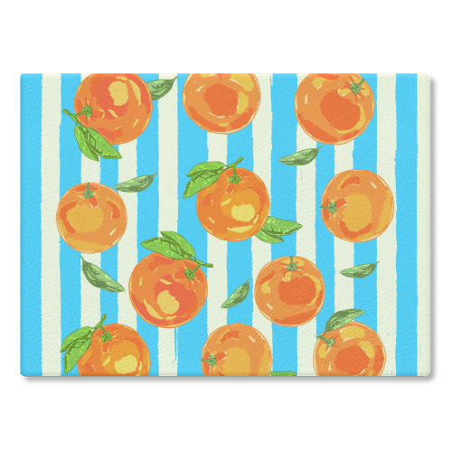 Trendy Orange in Stripes Mediterranean Summer Illustration - glass chopping board by EZbie