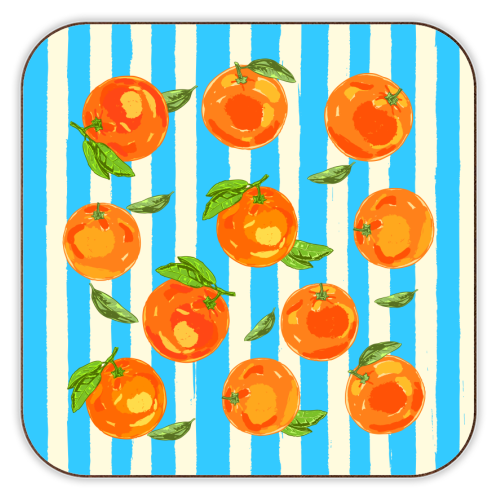 Trendy Orange in Stripes Mediterranean Summer Illustration - personalised beer coaster by EZbie
