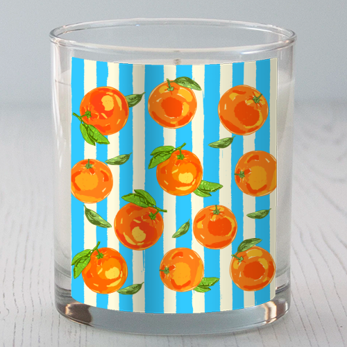 Trendy Orange in Stripes Mediterranean Summer Illustration - scented candle by EZbie