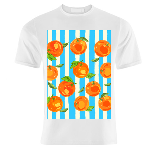 Trendy Orange in Stripes Mediterranean Summer Illustration - unique t shirt by EZbie