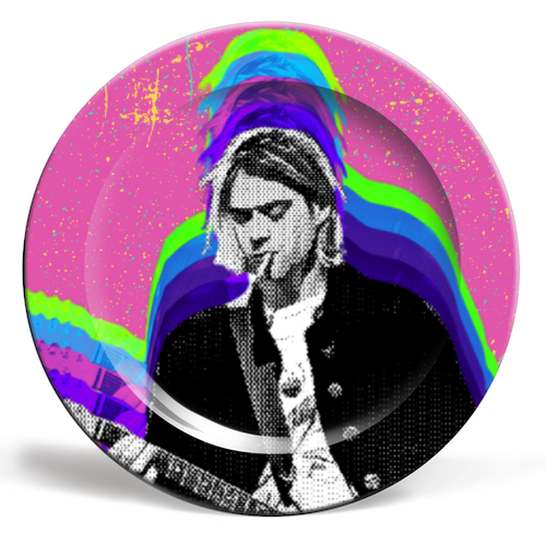 Kurt Cobain - Pink - ceramic dinner plate by Nida Designs