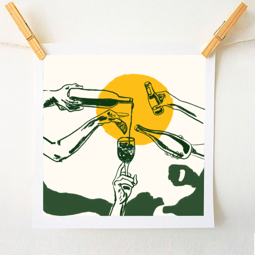 Sunset Cocktail Summer Cheers Illustration - A1 - A4 art print by EZbie