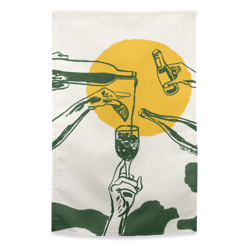 Sunset Cocktail Summer Cheers Illustration - funny tea towel by EZbie
