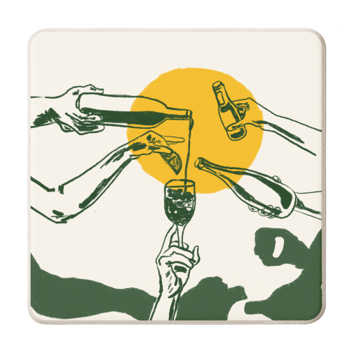 Sunset Cocktail Summer Cheers Illustration - personalised beer coaster by EZbie