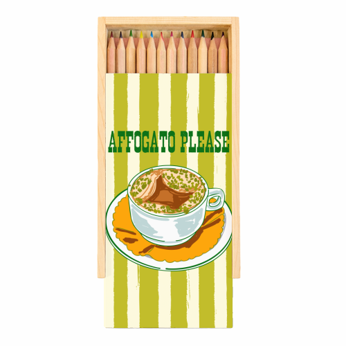 Affogato Please Coffee Stripes Illustration - Coloured Pencils with Box by EZbie