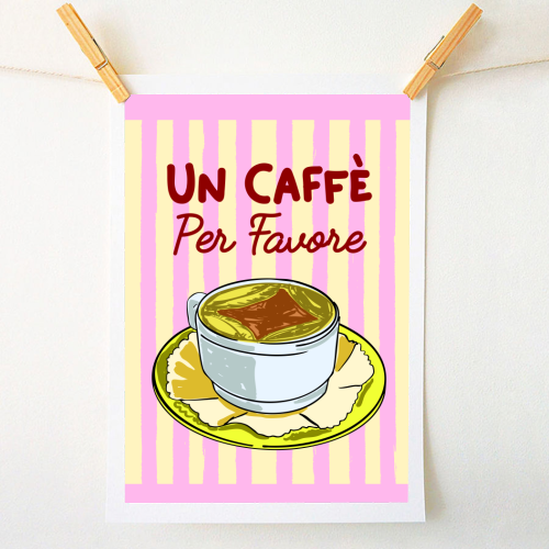 Un Caffè Per Favore Affogato Stripes Preppy Italian Coffee - A1 - A4 art print by EZbie