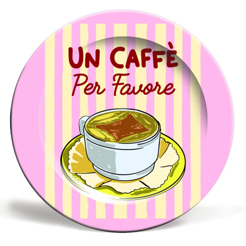 Un Caffè Per Favore Affogato Stripes Preppy Italian Coffee - ceramic dinner plate by EZbie