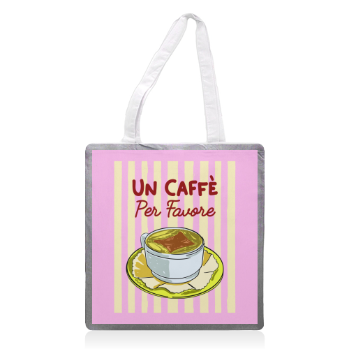 Un Caffè Per Favore Affogato Stripes Preppy Italian Coffee - printed canvas tote bag by EZbie