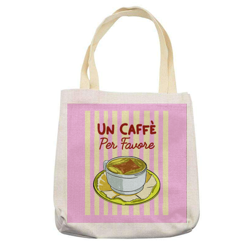 Un Caffè Per Favore Affogato Stripes Preppy Italian Coffee - printed canvas tote bag by EZbie