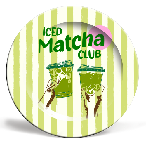 Iced Matcha Club Preppy Stripes Retro Green Aesthetic - ceramic dinner plate by EZbie