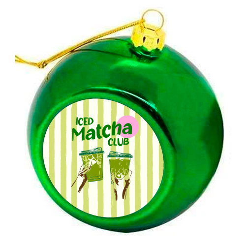 Iced Matcha Club Preppy Stripes Retro Green Aesthetic - colourful christmas bauble by EZbie
