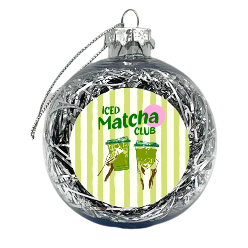 Iced Matcha Club Preppy Stripes Retro Green Aesthetic - xmas bauble by EZbie