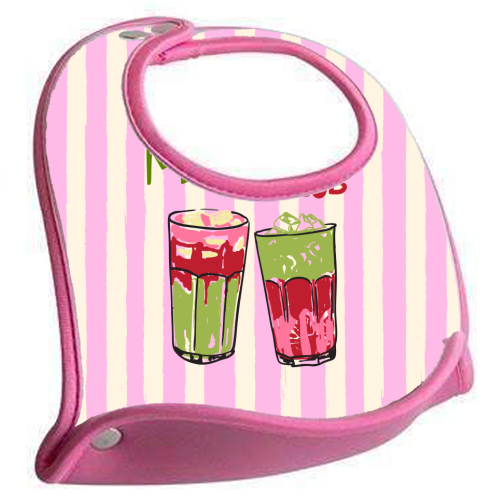 Strawberry Matcha Club Preppy Stripes Illustration - feeding bib by EZbie