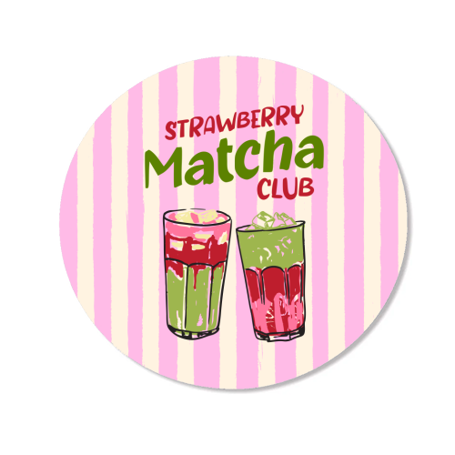 Strawberry Matcha Club Preppy Stripes Illustration - Magnet by EZbie