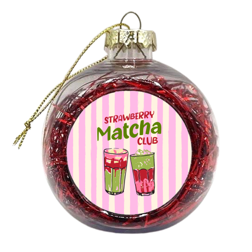 Strawberry Matcha Club Preppy Stripes Illustration - xmas bauble by EZbie
