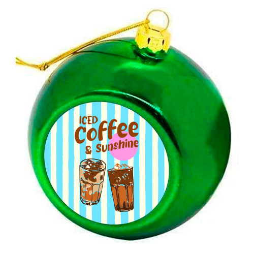 Iced Coffee and Sunshine Summer Stripes Preppy - colourful christmas bauble by EZbie