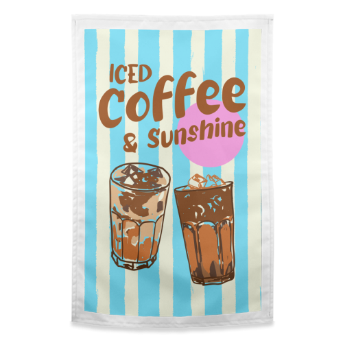 Iced Coffee and Sunshine Summer Stripes Preppy - funny tea towel by EZbie